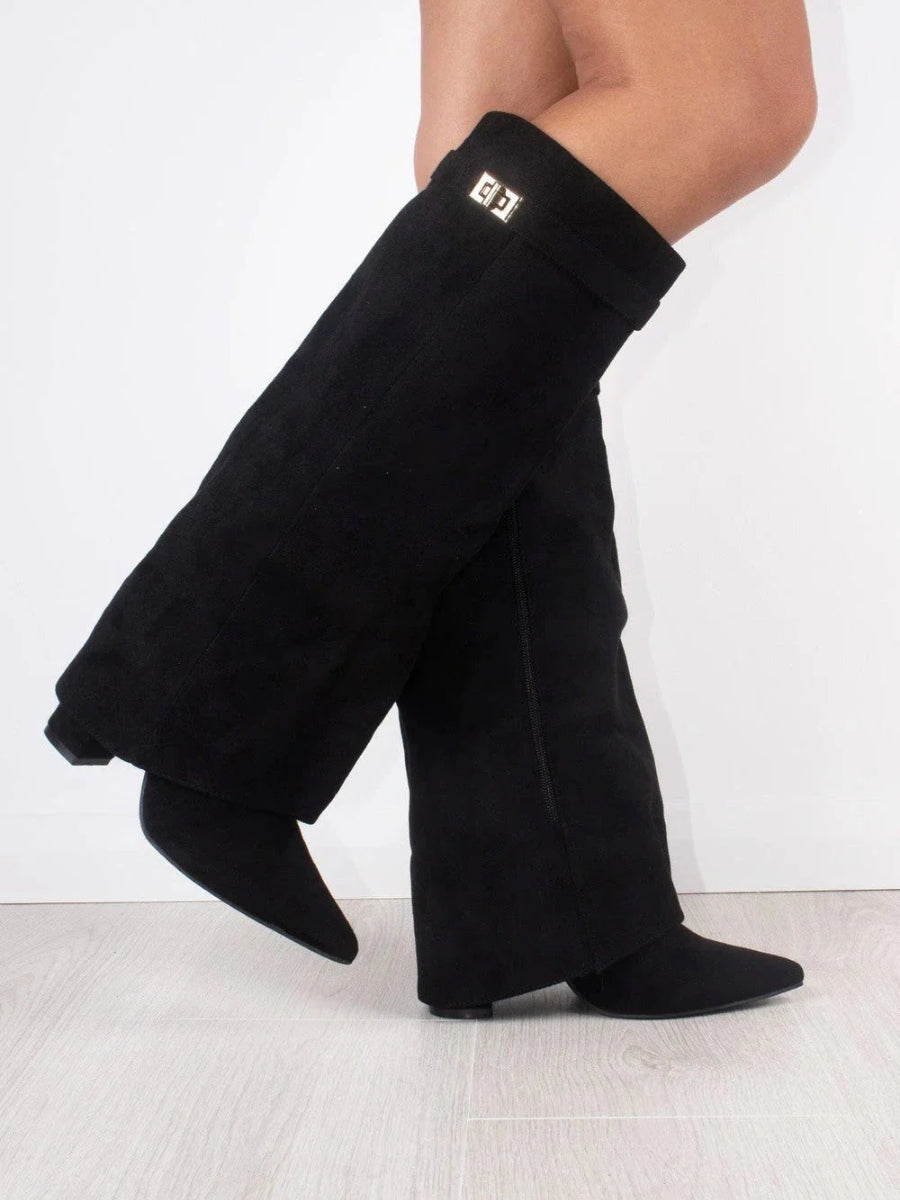 Elegant Women's Knee-High Suede Boots - Black, Beige, Brown, Leather, Size Variants