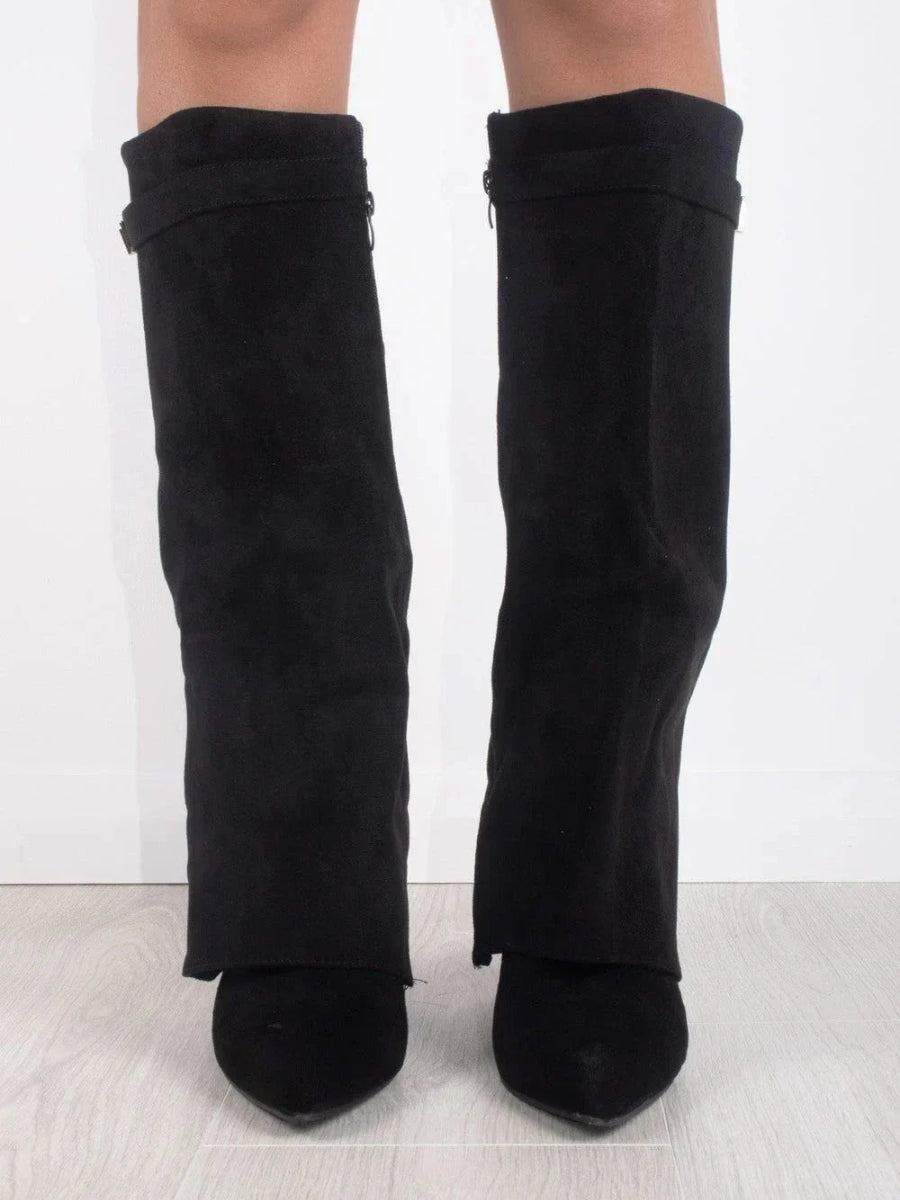 Elegant Women's Knee-High Suede Boots - Black, Beige, Brown, Leather, Size Variants